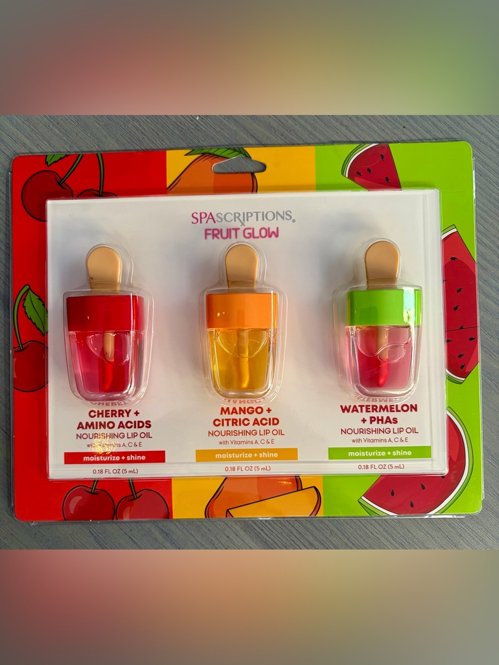 SpaScriptions Fruit Glow Lip Oil Trio - Cherry, Mango, Watermelon